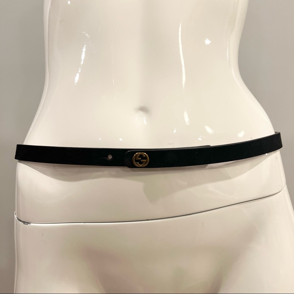 Gucci Black Suede Skinny Logo Belt